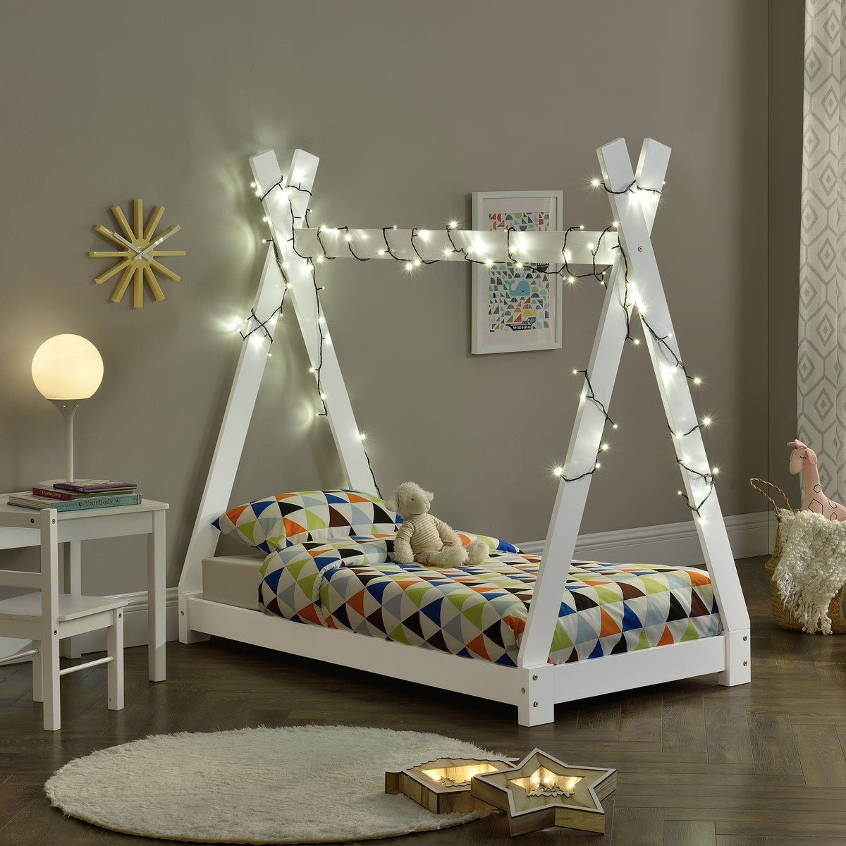 Tipi montessori blanc pour enfant 70x140 cm avec barrières - Ciel