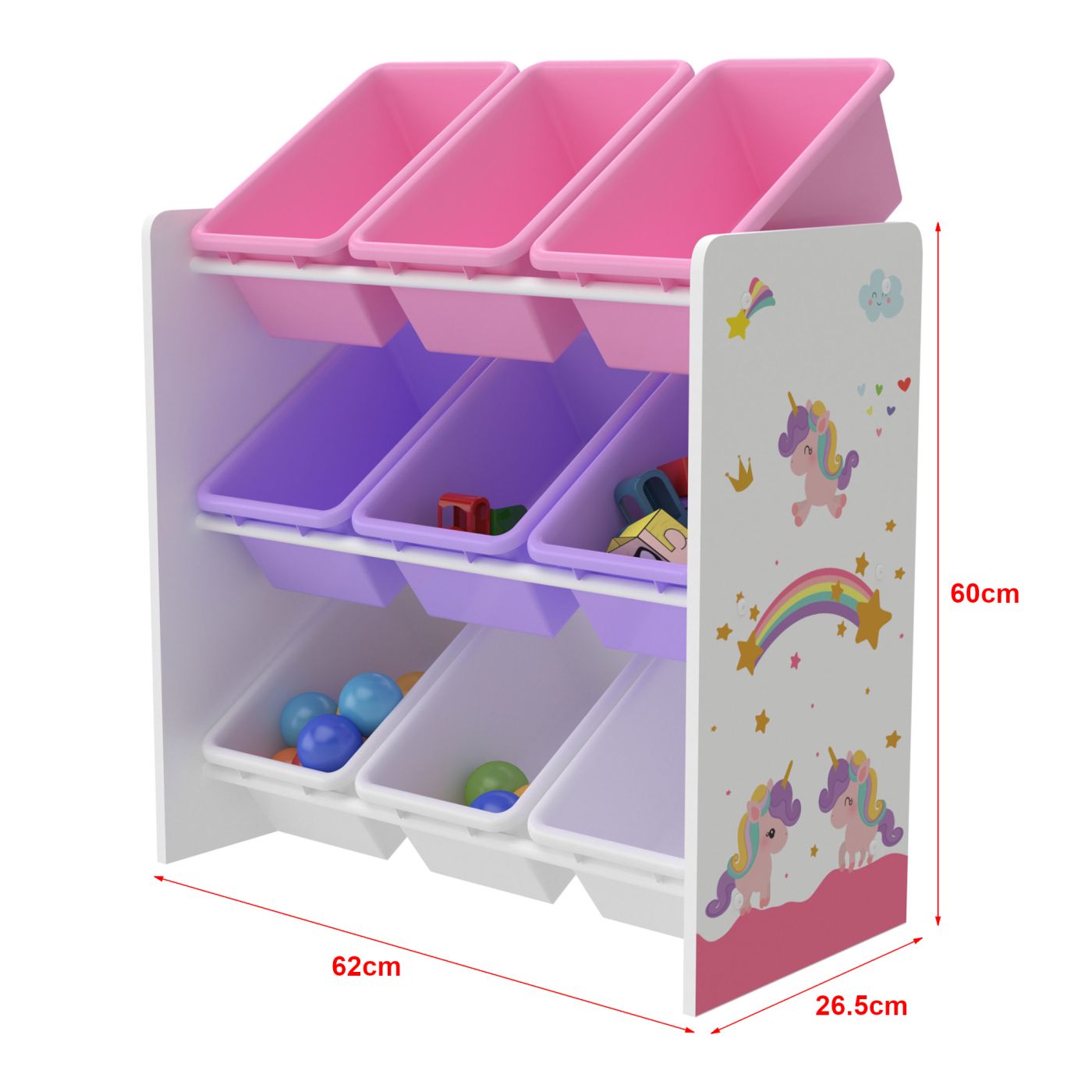 Meuble rangement enfant Licorne + 9 bacs