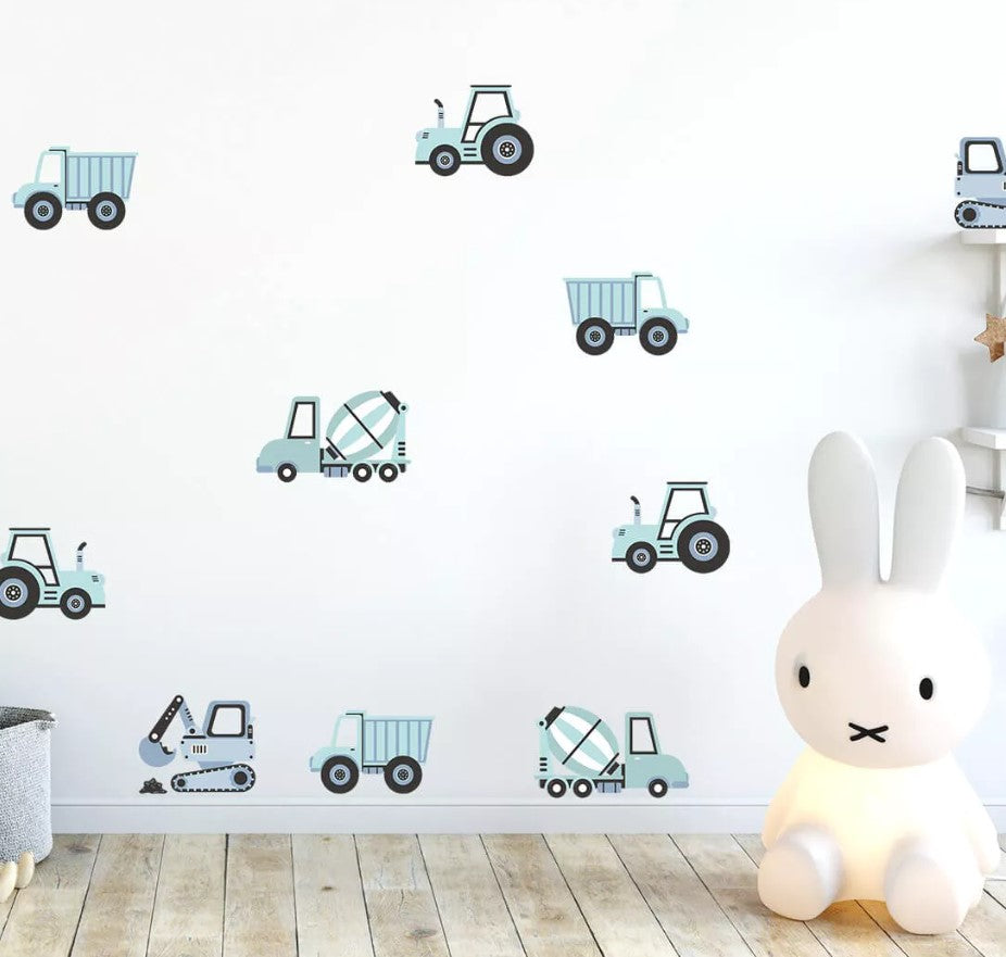 Tractor &amp;amp; graafmachine kinderkamersticker - Blauw