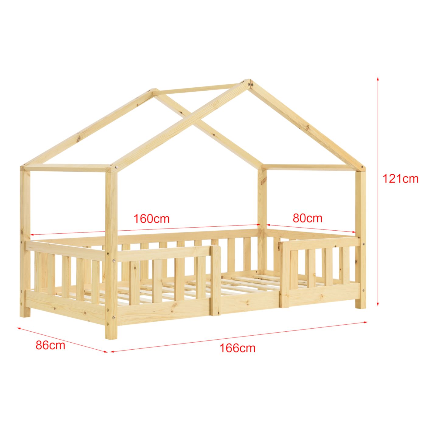 Lit cabane enfant en bois avec barrière 80x160cm