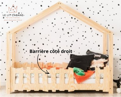 Lit cabane avec barrière 80x160cm