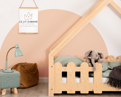 Lit cabane Montessori avec barrière 70x140cm