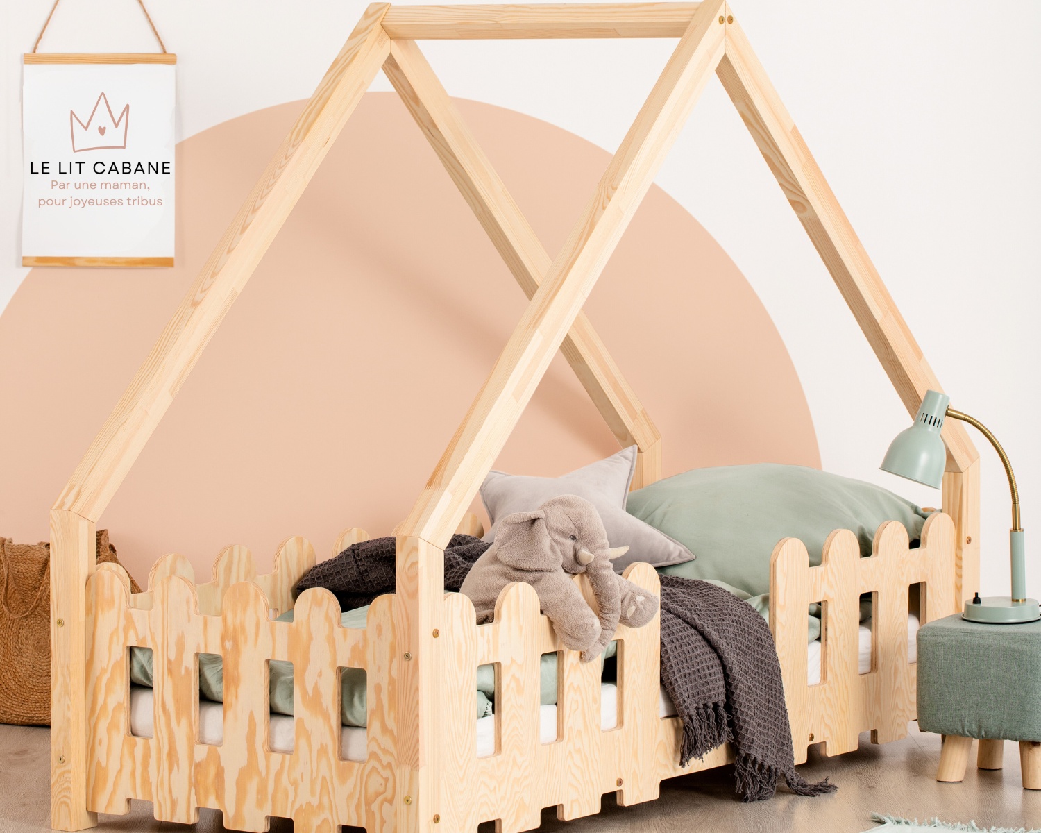 Lit cabane Montessori avec barrière 70x140cm