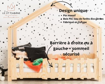 Lit cabane avec barrière 90x190cm