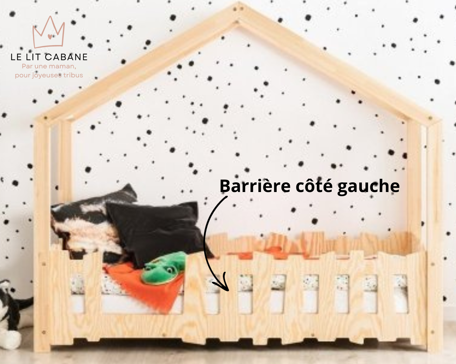 Lit cabane avec barrière 70x140cm