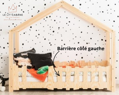 Lit cabane avec barrière 70x140cm