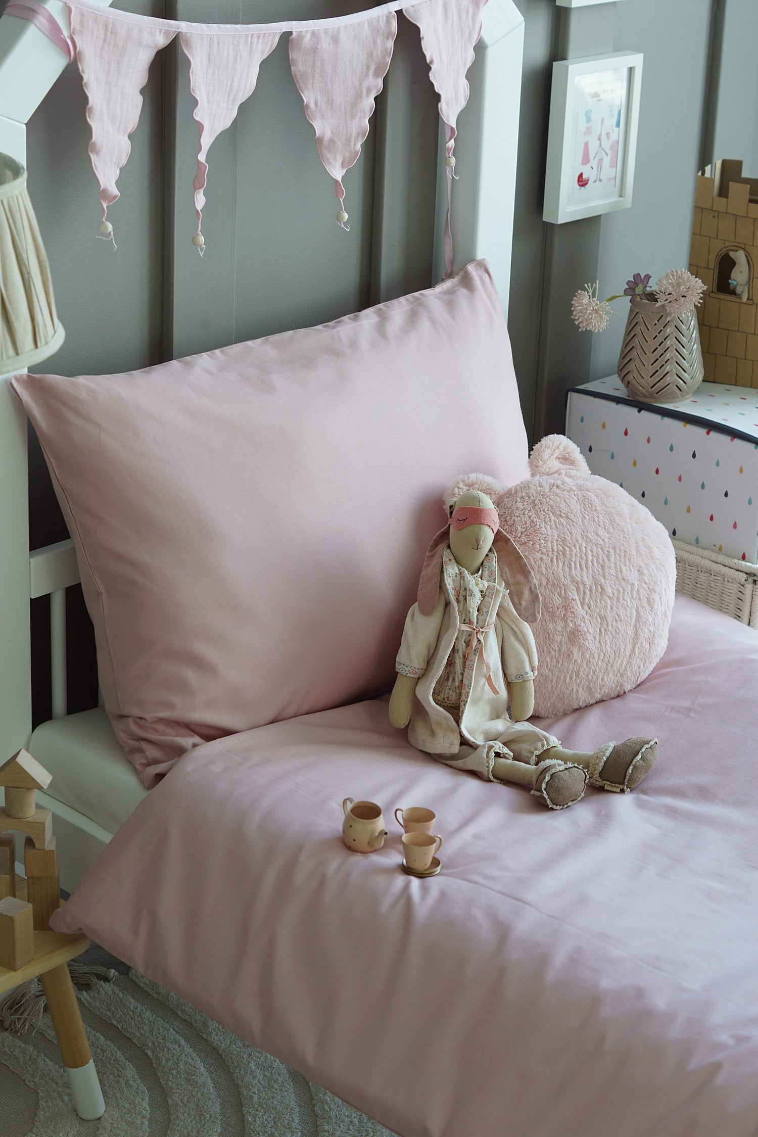 Housse de couette + taie rose poudré