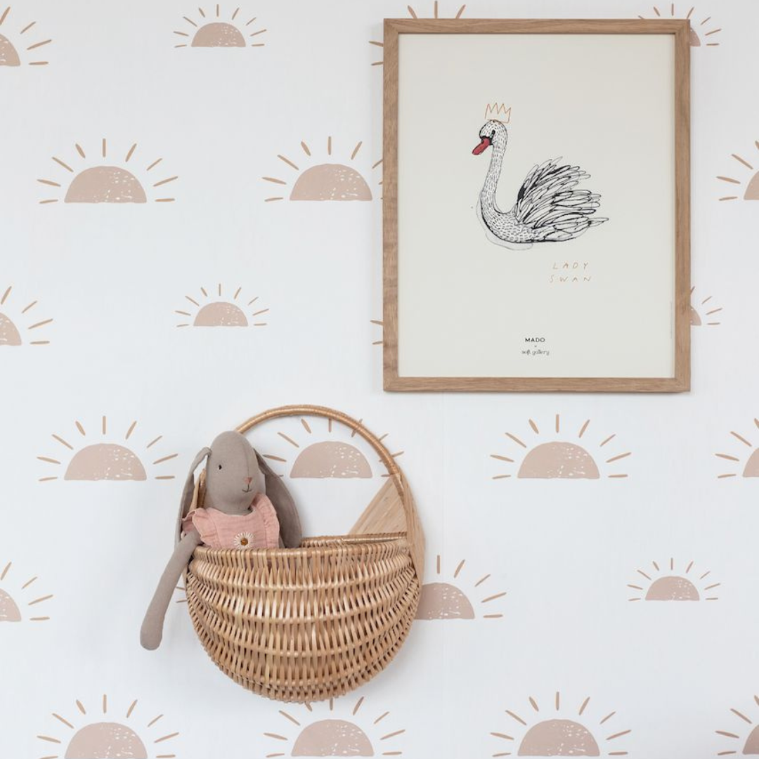 Papier peint chambre enfant Soleil - Rose nude &amp; Blanc