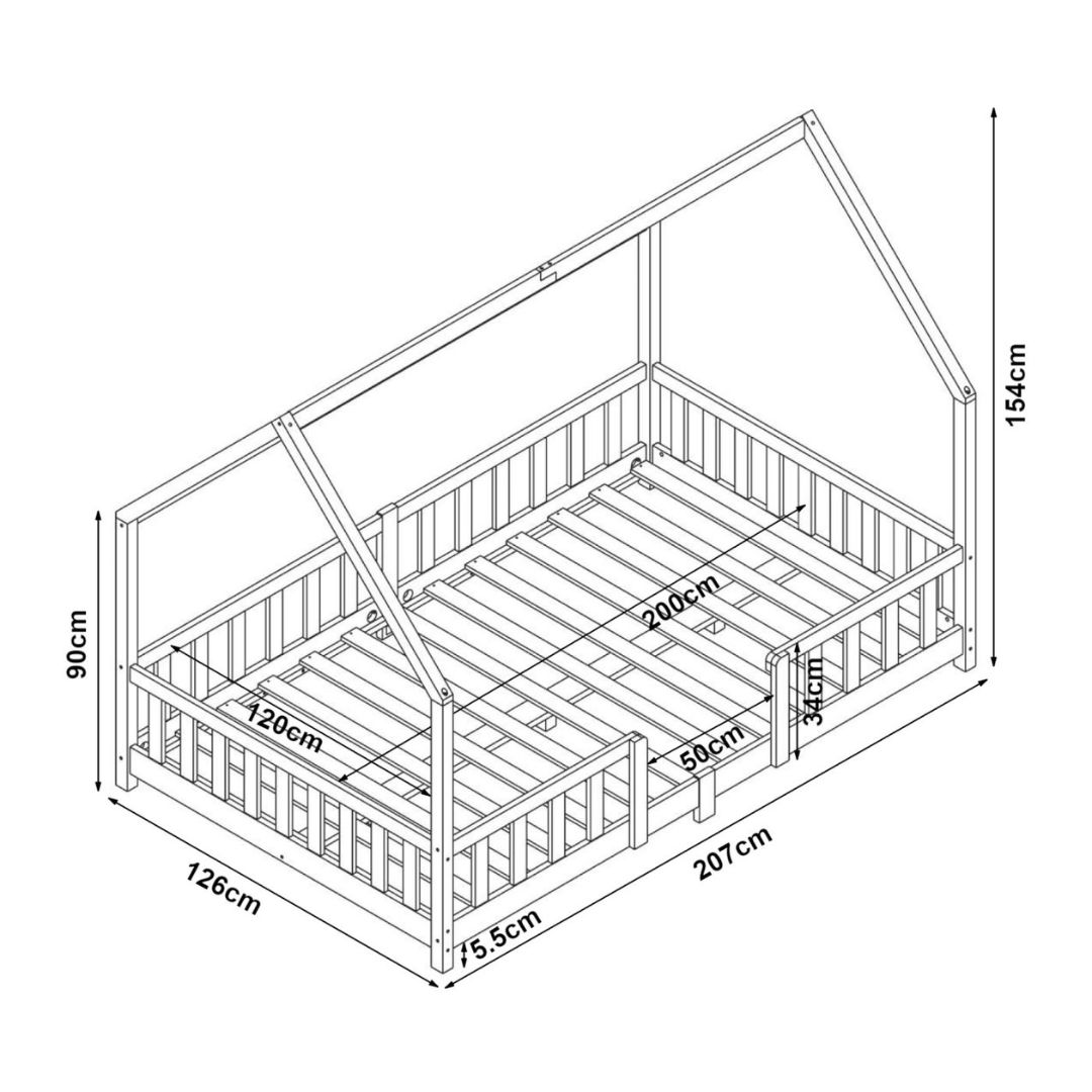 Groot tweepersoons kajuitbed met slagboom - 140x200cm - Wit