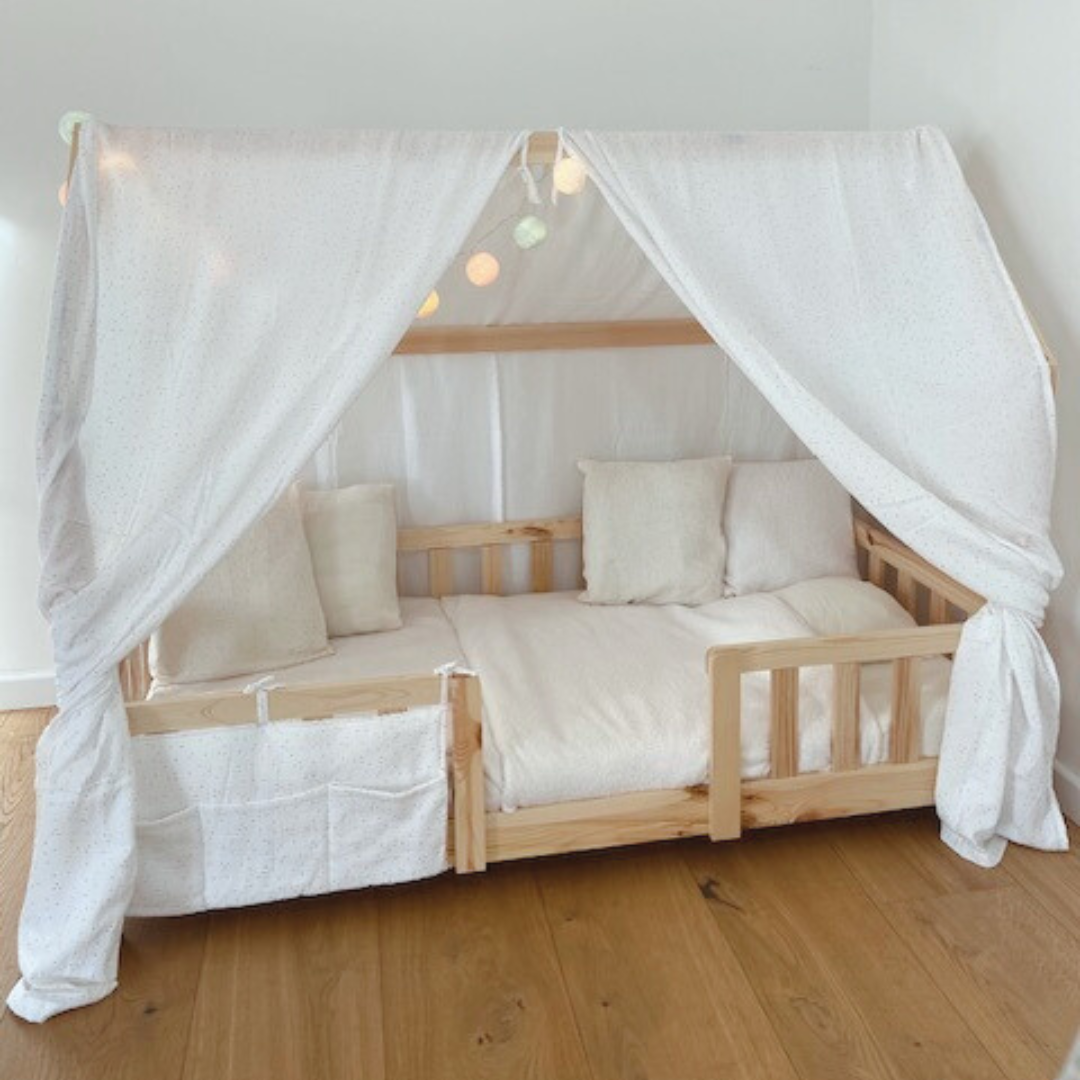 Pack de 2 ciels de lit cabane Blanc pois dorés