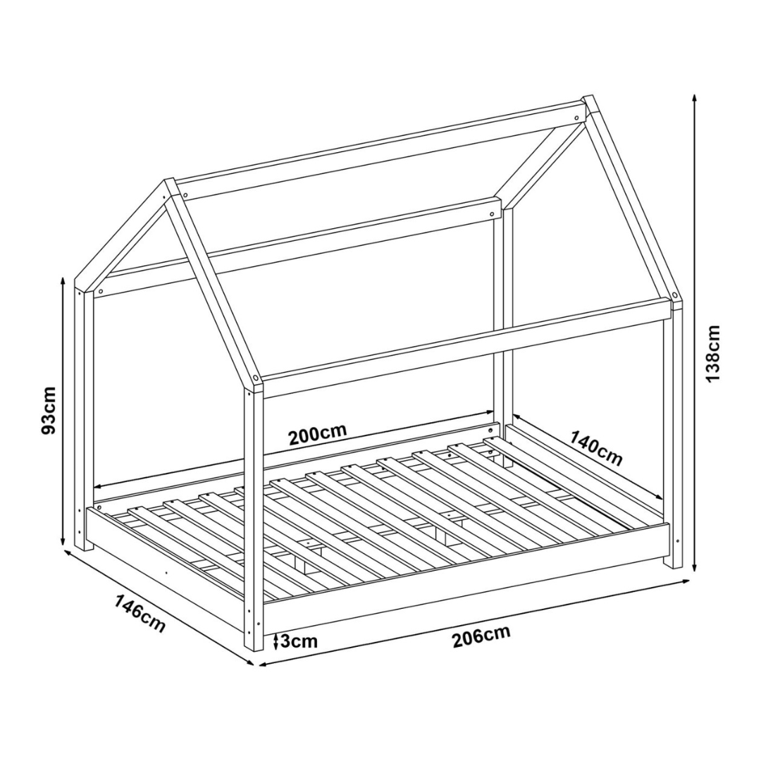 Pack grand lit cabane double 140x200cm + matelas