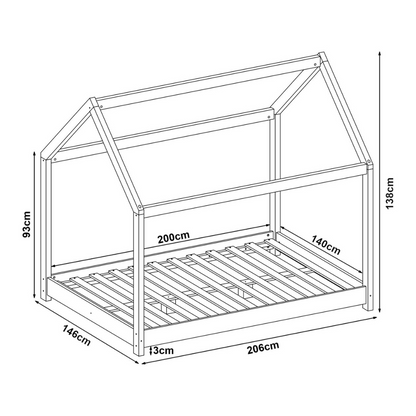 Pack grand lit cabane double 140x200cm + matelas