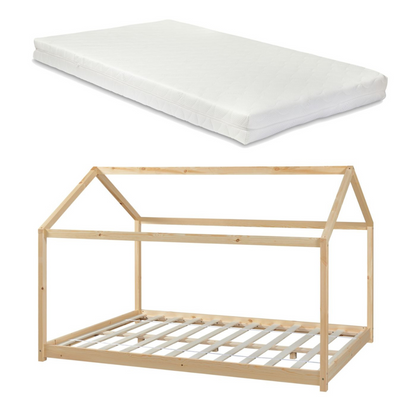 Pack grand lit cabane double 140x200cm + matelas