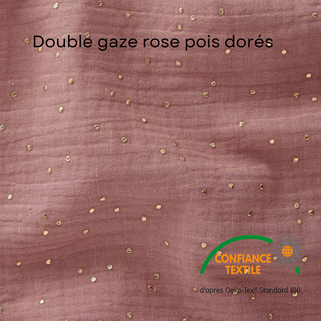 Tour de lit cabane double gaze rose à pois dorés