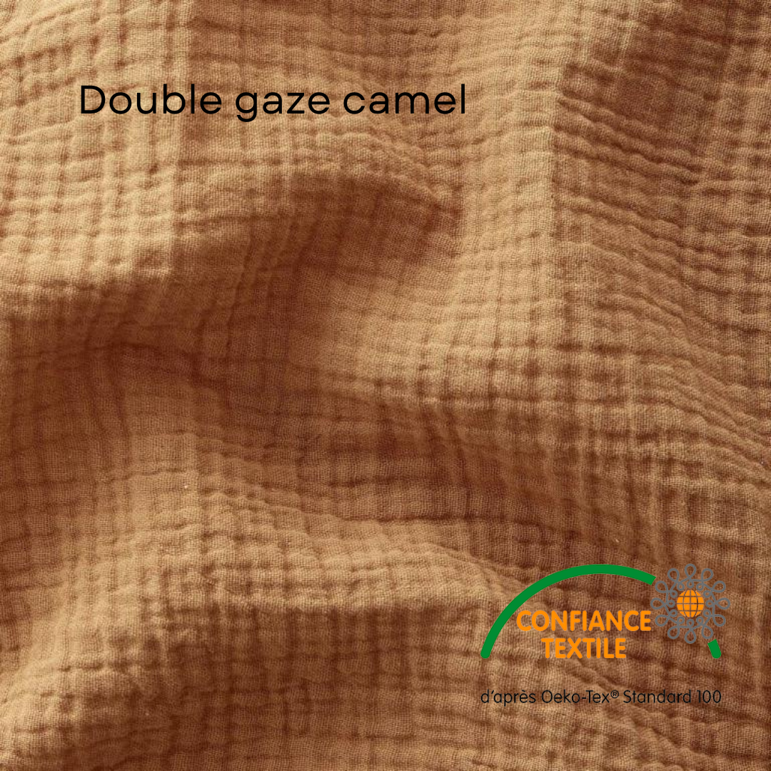 Tour de lit cabane double gaze camel