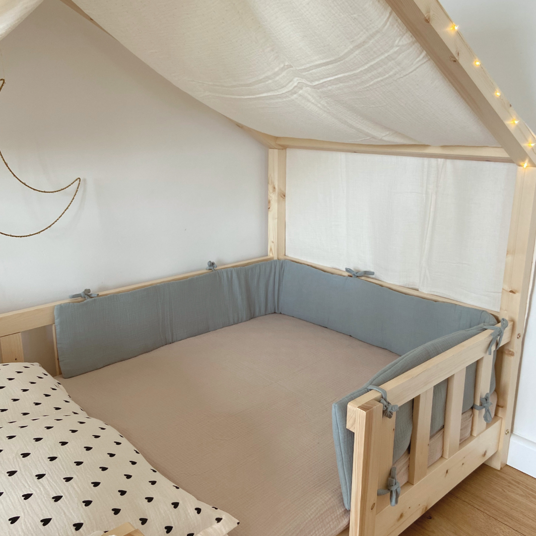 Tour de lit cabane double gaze Vert de gris