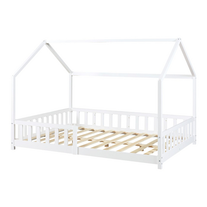 Pack lit cabane avec barrière + matelas 90x200cm