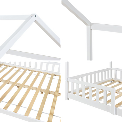 Lit cabane avec barrière 90x200cm - Blanc