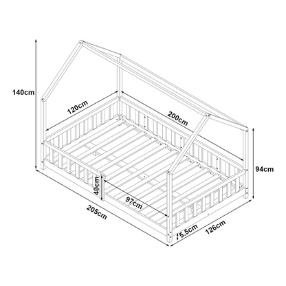 Pack lit cabane avec barrière + matelas 120x200cm