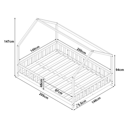 Pack lit cabane avec barrière + matelas 140x200cm