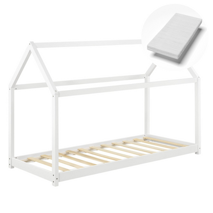 Lit cabane Montessori avec matelas - 80x160cm - Blanc