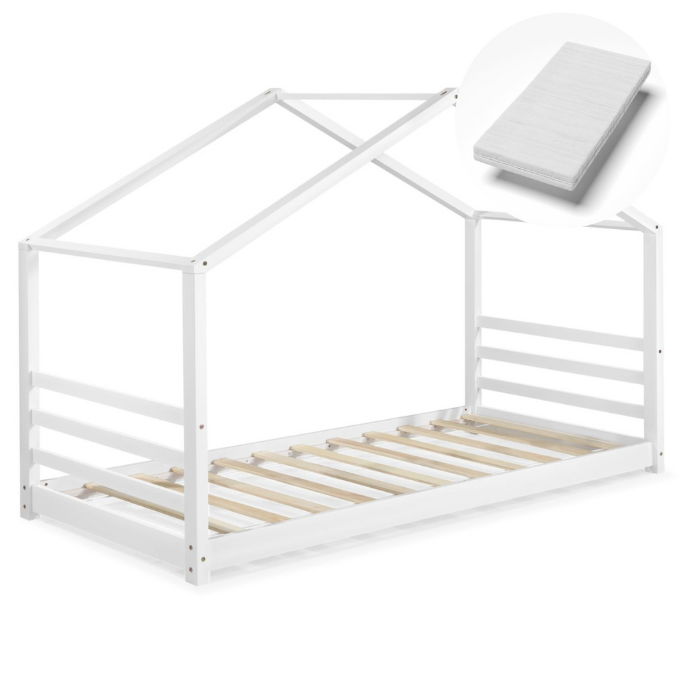 Lit cabane Montessori avec matelas - 80x160cm - Blanc