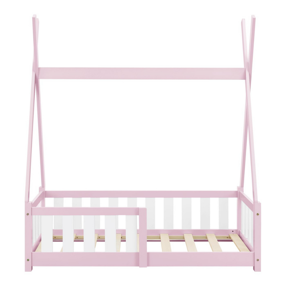 Tipi bed 70x140cm met barrière en matras - Roze &amp; wit