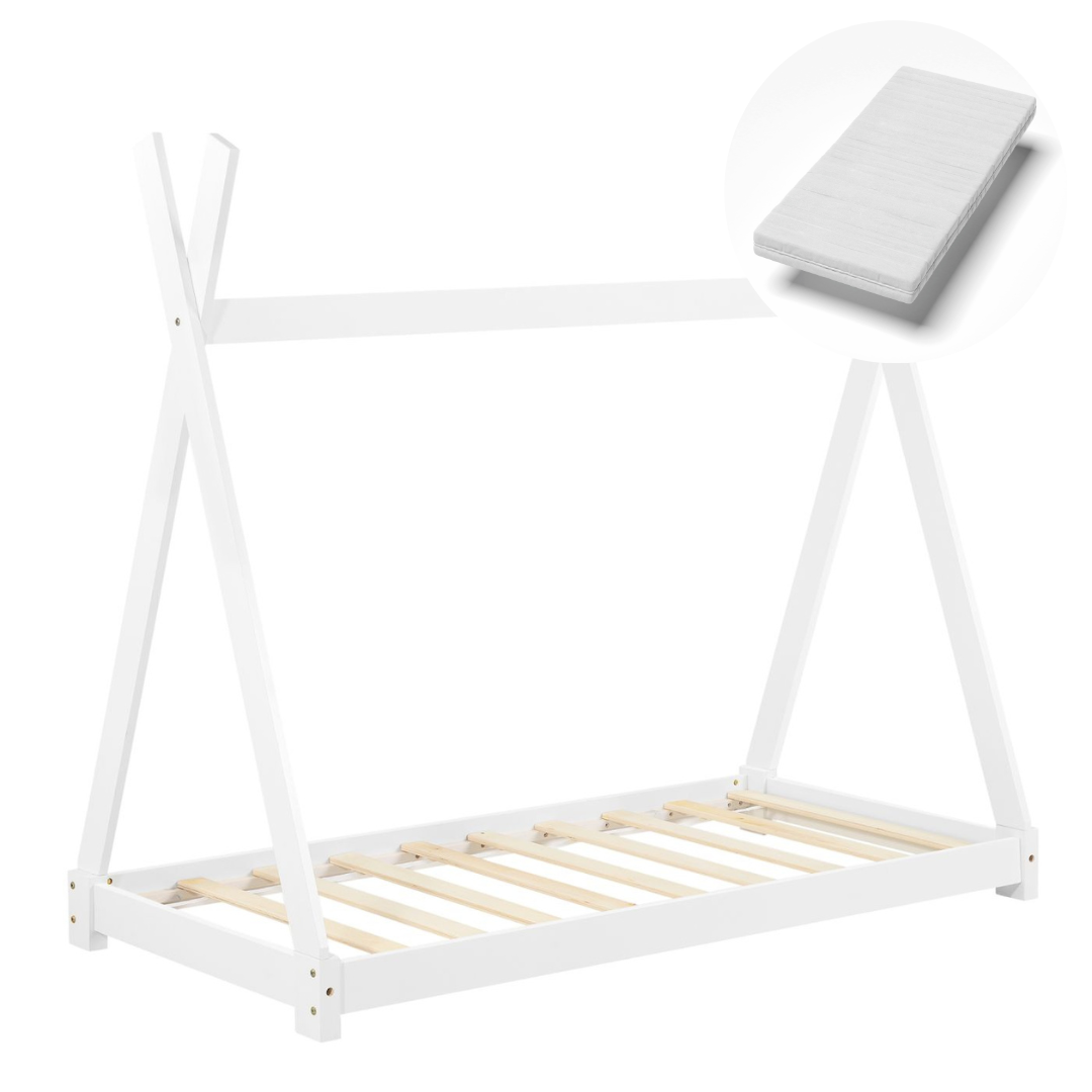 Lit tipi 80x160cm avec matelas - Montessori - Blanc