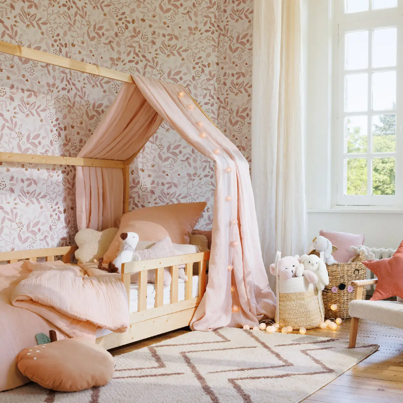 Lit-tipi d'enfant Montessori 70x140 cm avec linge de lit vert-menthe