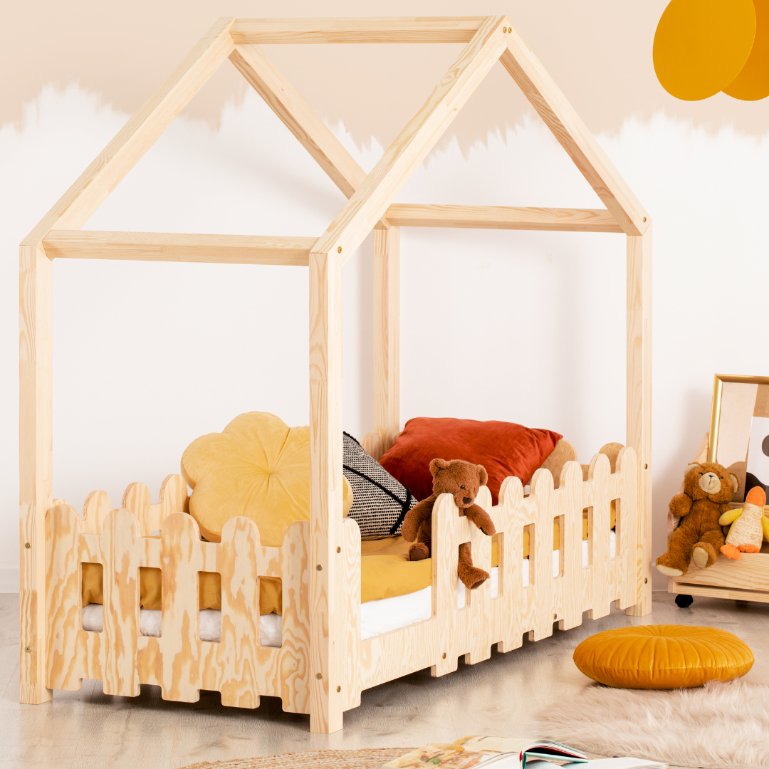 Lit cabane Montessori avec barrière 90x190cm