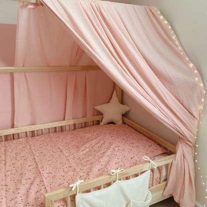 Ciel de lit cabane Rose blush pois dorés