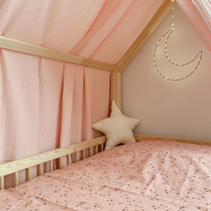 Ciel de lit cabane Rose blush pois dorés