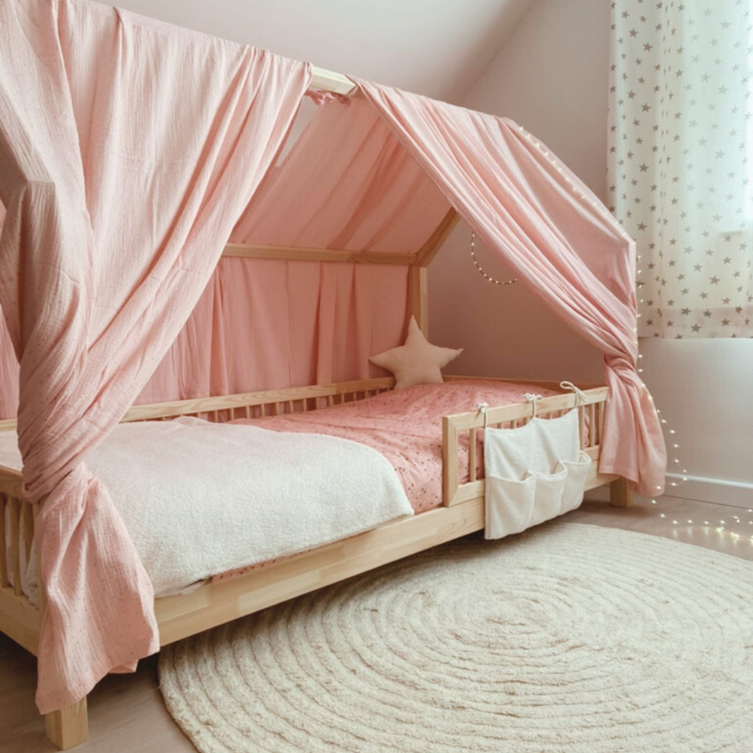 Pack de 2 ciels de lit cabane Rose blush pois dorés