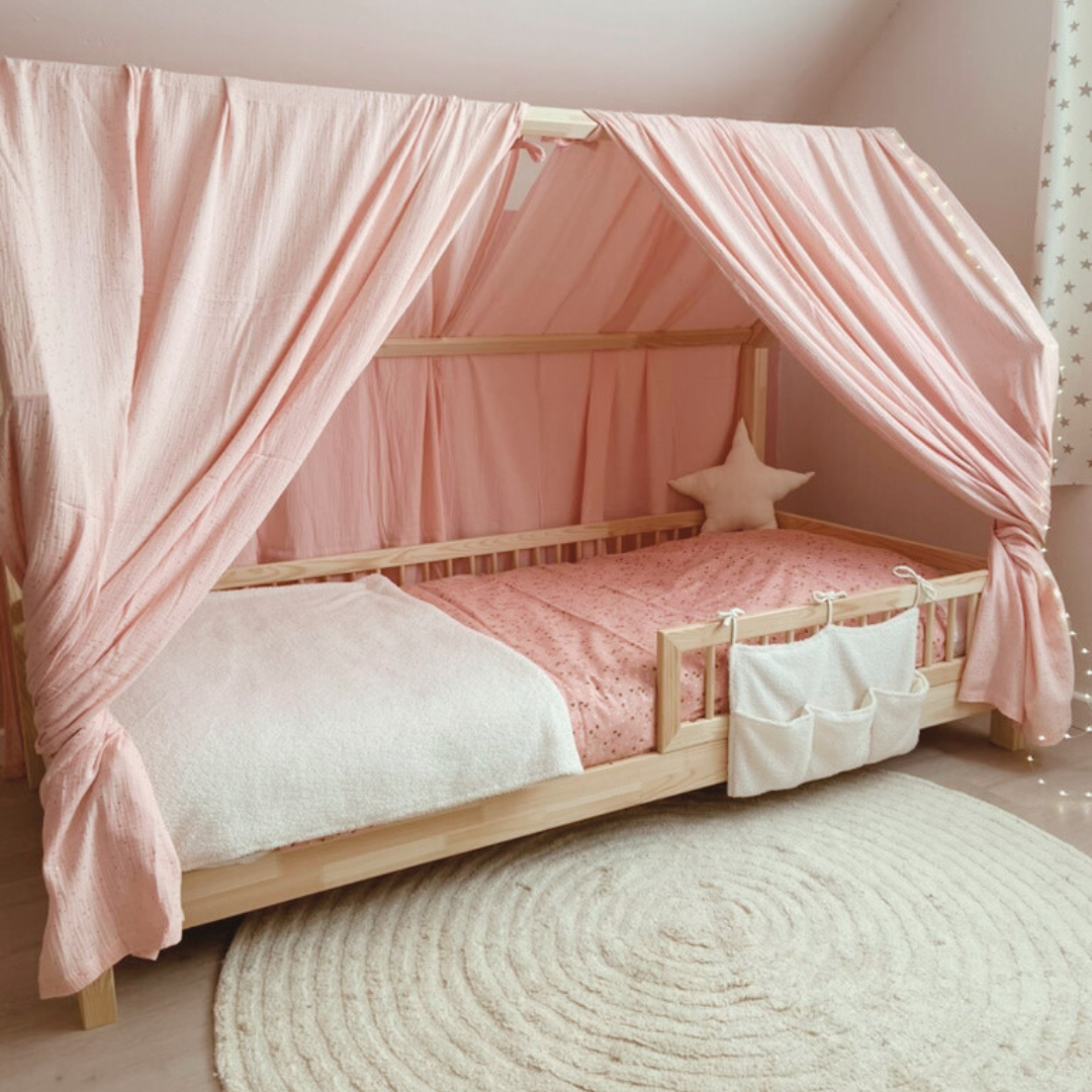 Pack de 2 ciels de lit cabane Rose blush pois dorés