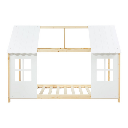 Lit cabane maison 90x200cm - Bois naturel