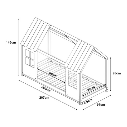 Lit cabane maison 90x200cm - Bois naturel