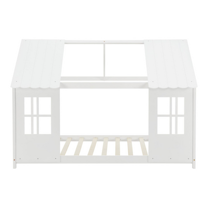 Grand lit cabane double avec matelas - 140x200cm - Blanc