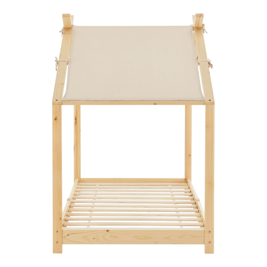 Pack lit cabane + ciel de lit + matelas 90x200cm - Bois naturel