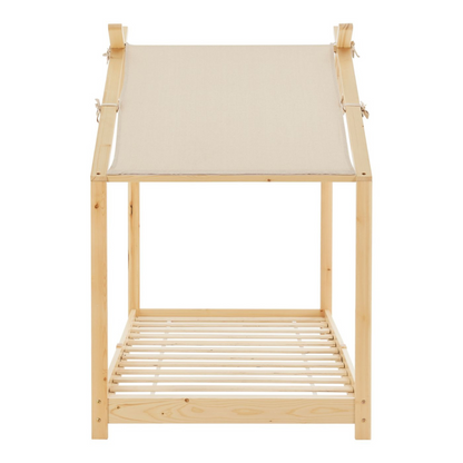 Pack lit cabane + ciel de lit + matelas 90x200cm - Bois naturel