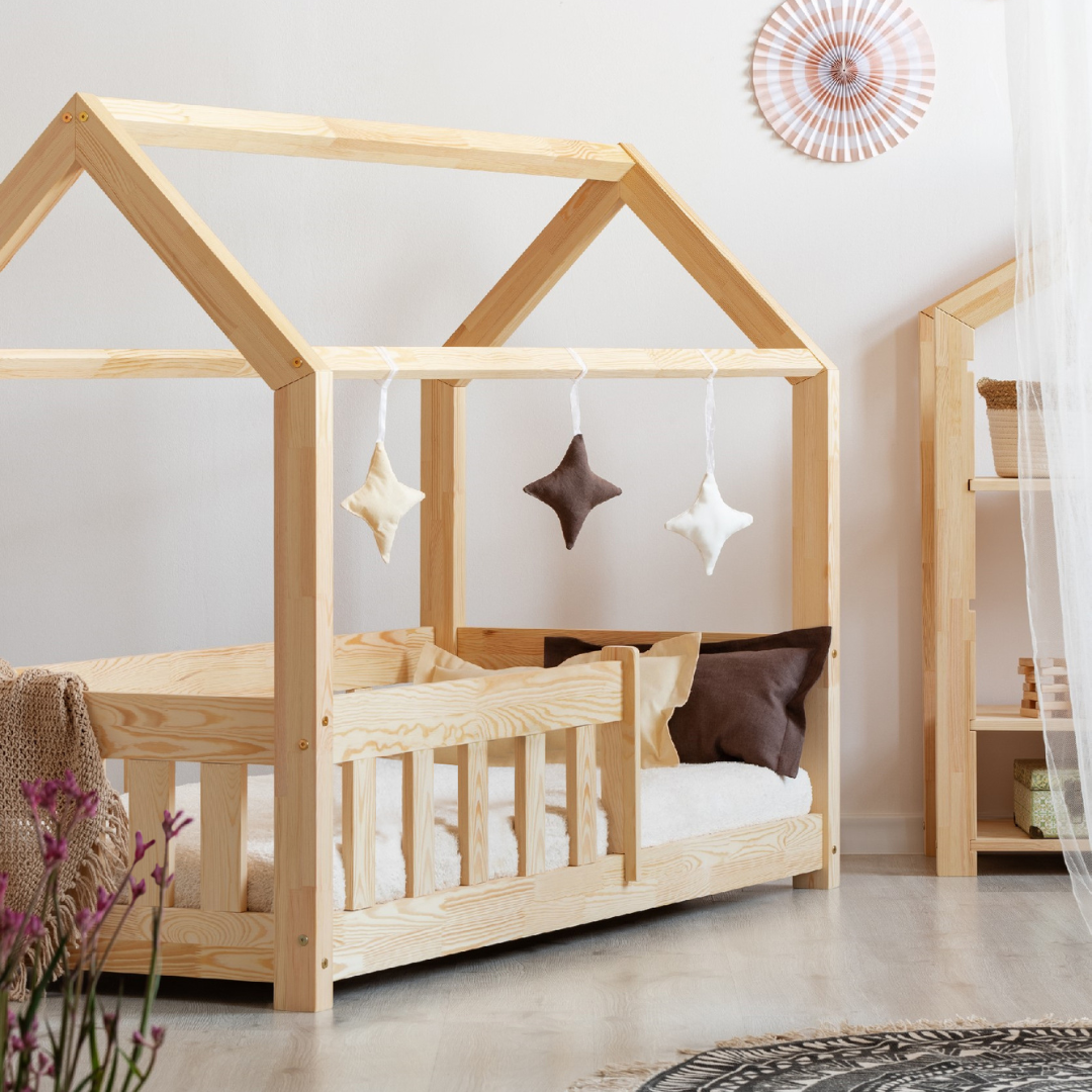 Lit cabane Montessori avec barrière 70x140cm