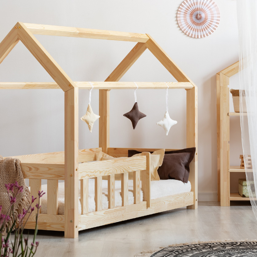 Lit montessori bois naturel pour enfant 80x160 cm avec tiroir