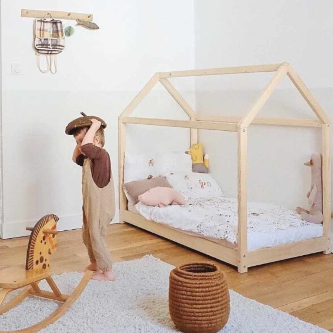 Lit cabane Montessori - 80x160cm - Bois naturel