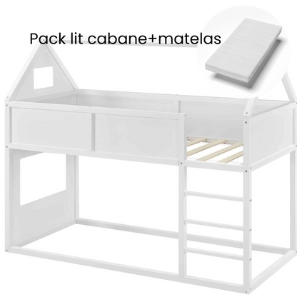 Lit cabane superposé avec matelas 90x200cm