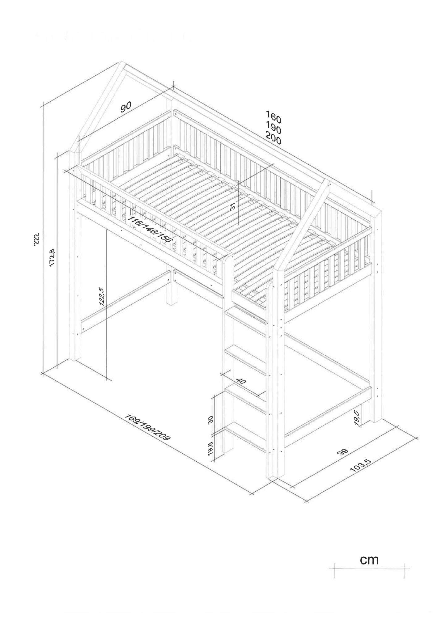 Lit cabane superposé Mezzanine 90x200cm