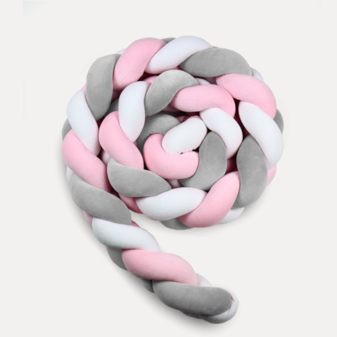 Tresse de lit 3 brins Rose gris &amp; blanc