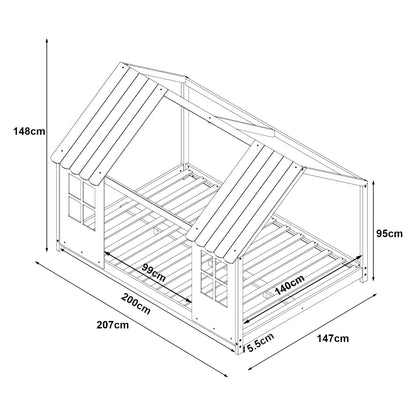 Lit cabane maison 140x200cm - Bois naturel