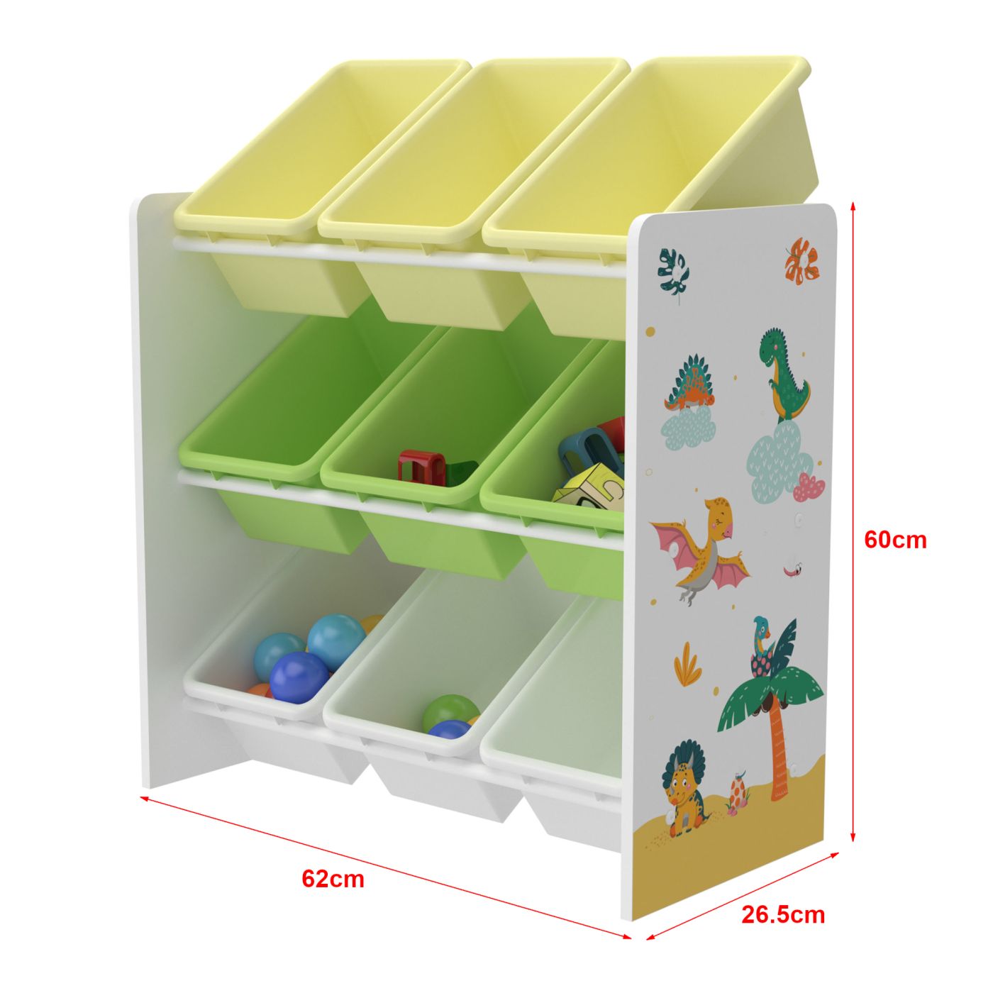 Meuble rangement enfant Dinosaure + 9 bacs