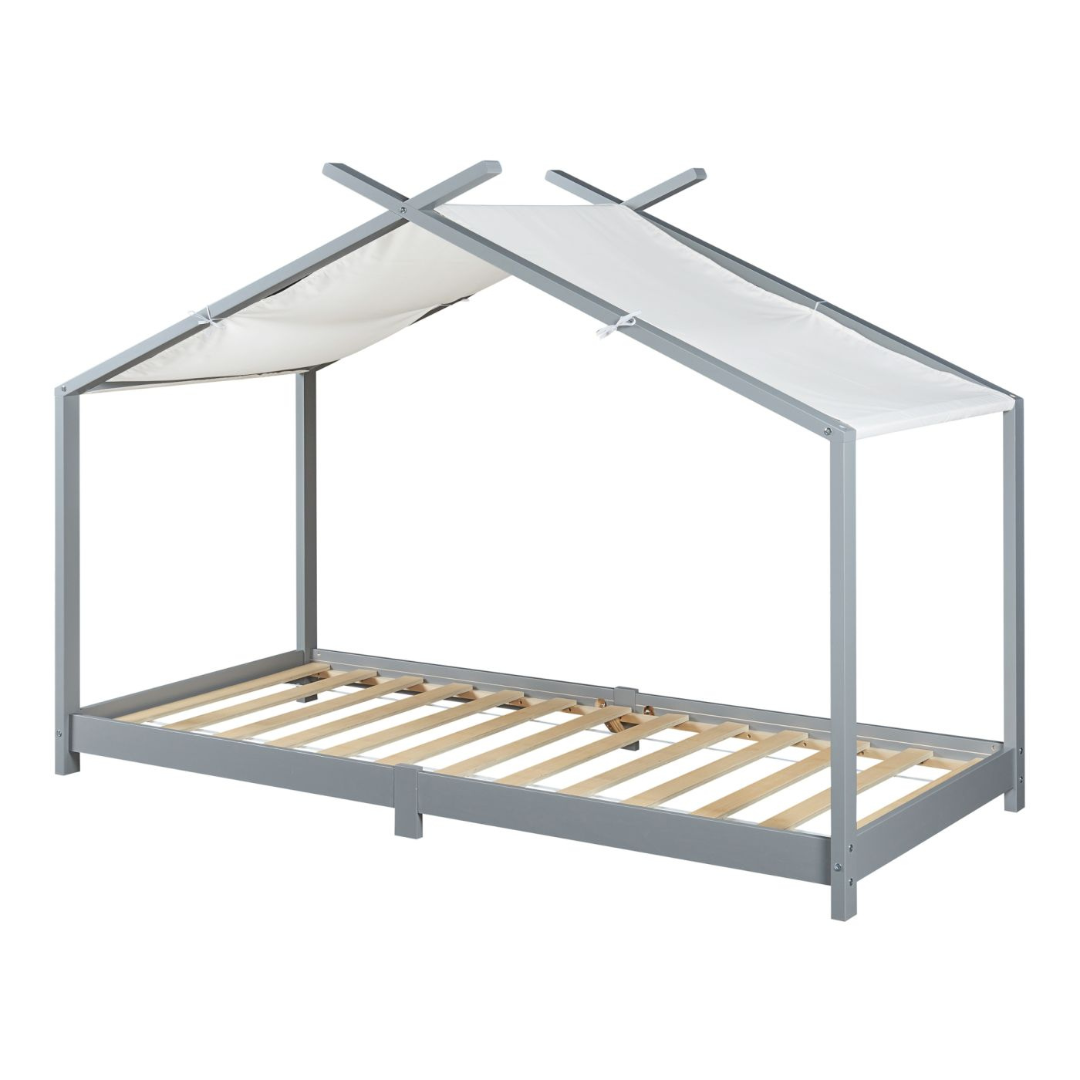 Pack lit cabane + ciel de lit 90x200cm - Gris