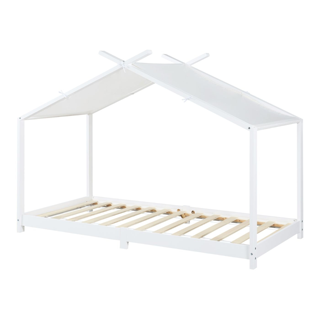 Pack lit cabane + ciel de lit 90x200cm - Blanc