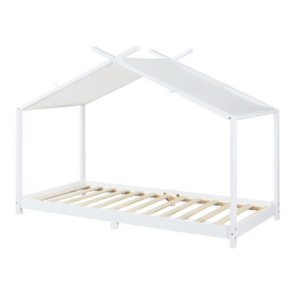 Pack lit cabane + ciel de lit 90x200cm - Blanc